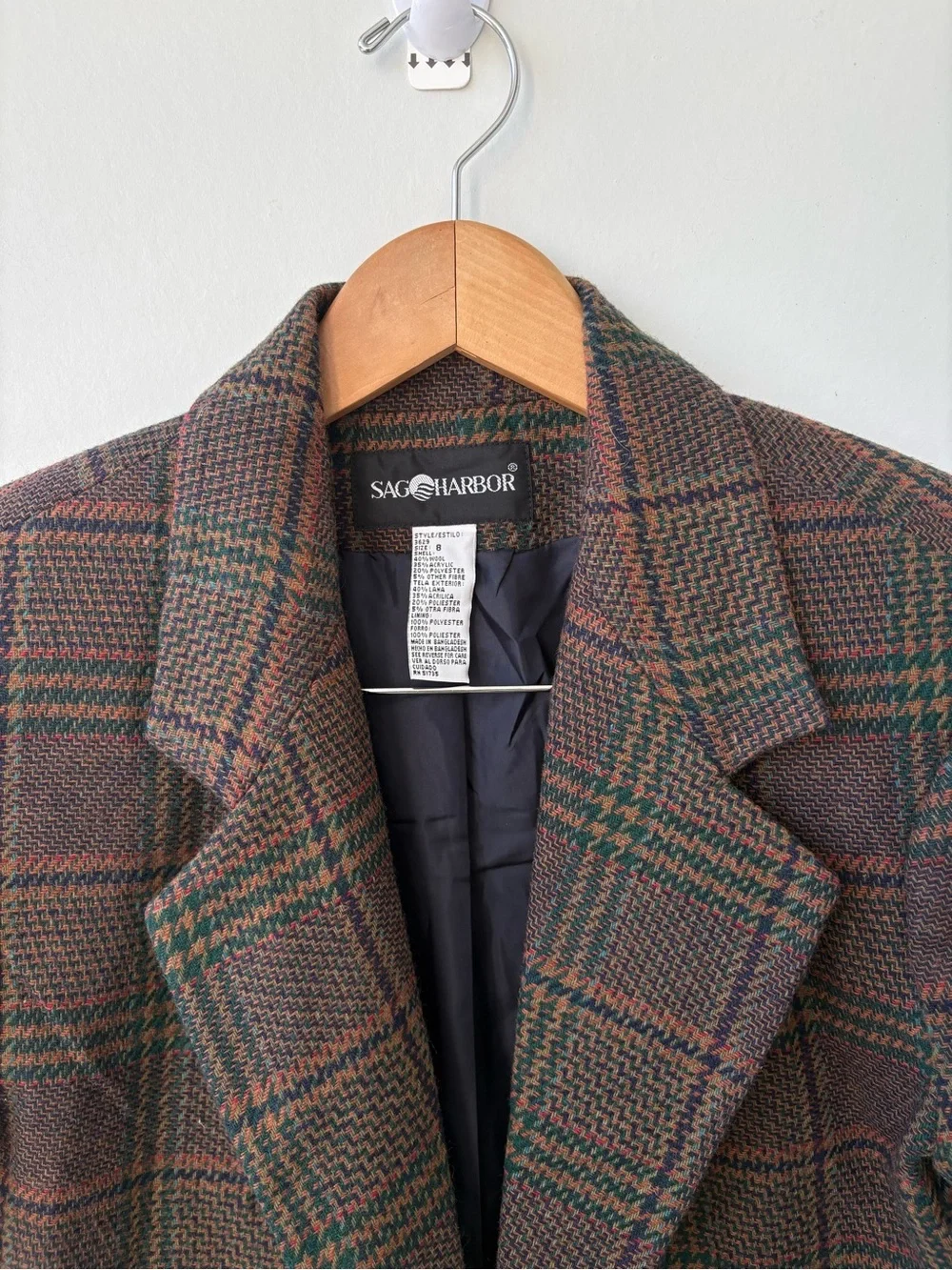 Vintage Sag Harbor Plaid Wool Blend Blazer  Jacket Size 8